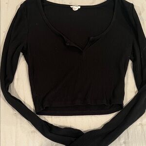 Garage Black Ribbed Long Sleeve Top